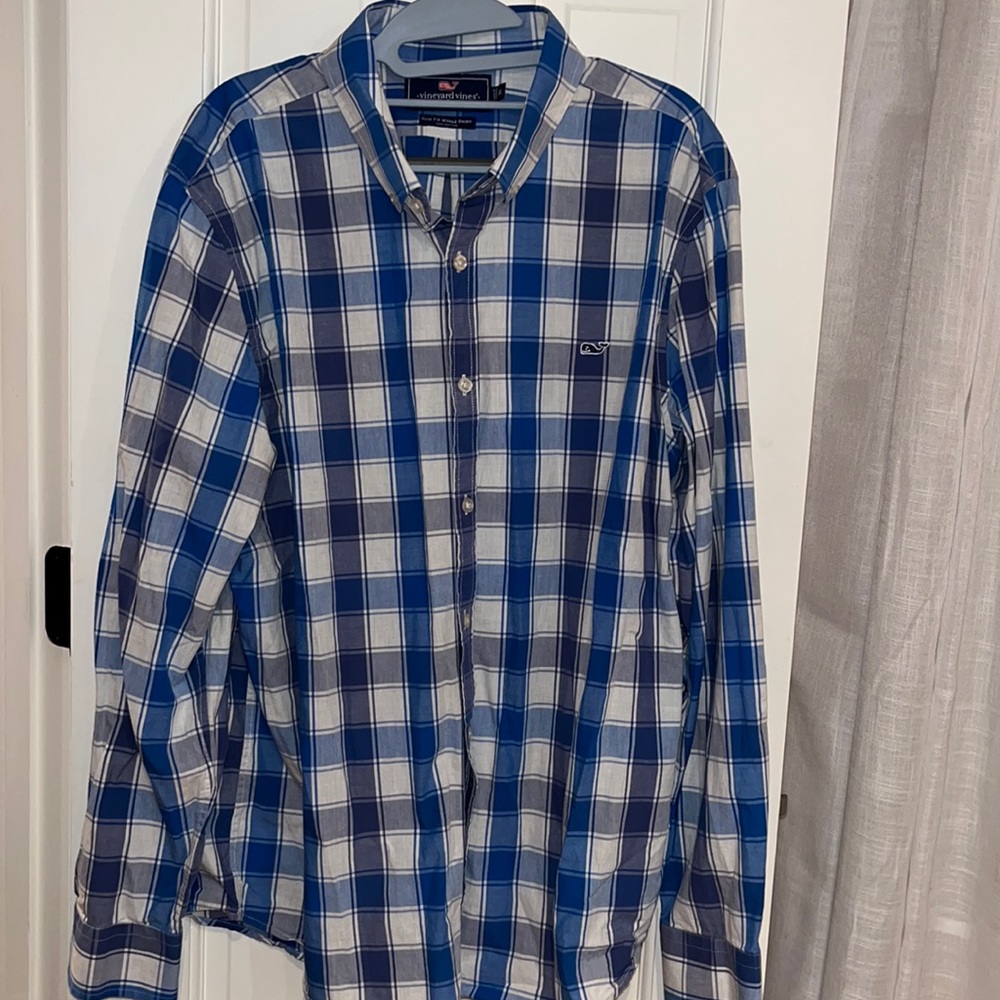 Vineyard Vines Blue and White Plaid Casual Button Down Shirt - Picture 2 of 2